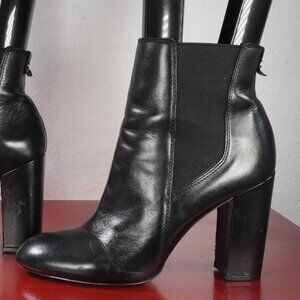 Women's Sam Edelman Black Leather Ankle High Chunky Heel Boots Booties 8.5